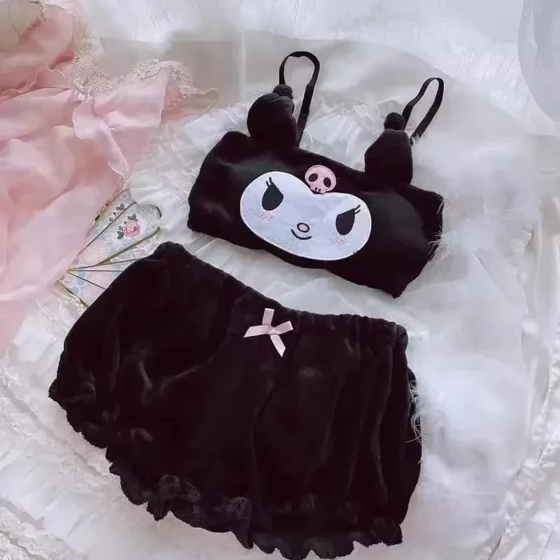 Ensemble pyjama en peluche Anime My Melody Kuromi cannelle pour femmes, vêtements de maison Kawaii,