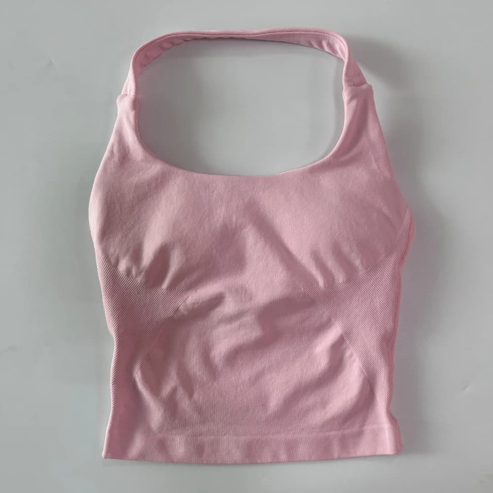 Sans Logo sans couture haut à licou dos nu palangre à bretelles rembourré haut de sport femmes souti
