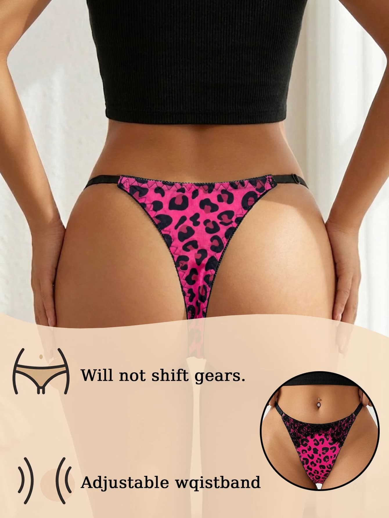 Culotte sexy léopard pour femme avec dentelle, string ajustable, lingerie féminine