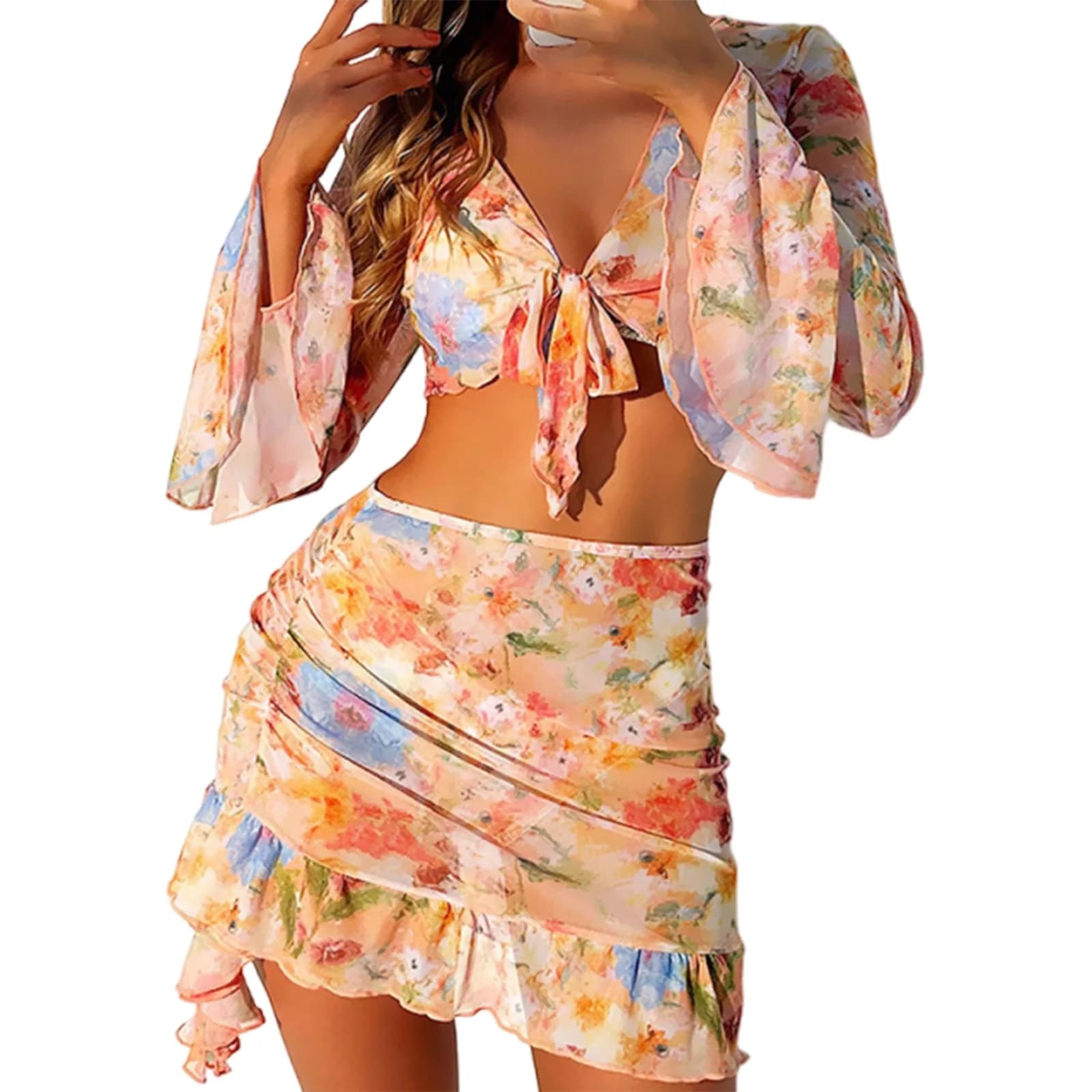 Ensemble Bikini d'été pour femmes, 4 pièces, imprimé Floral, soutien-gorge licou avec string taille