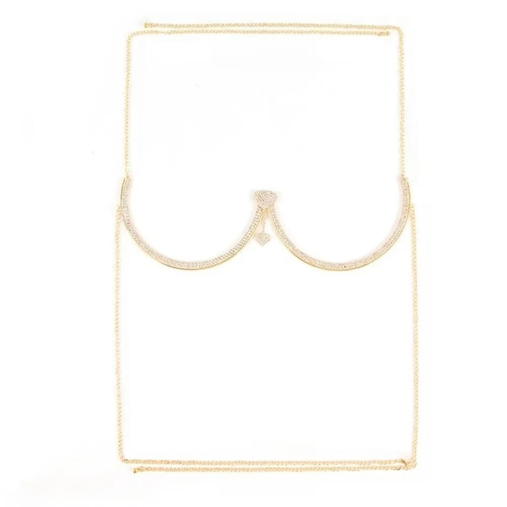 Punk coeur poitrine soutien corps chaîne gland fleur soutien-gorge poitrine chaîne bijoux strass poi