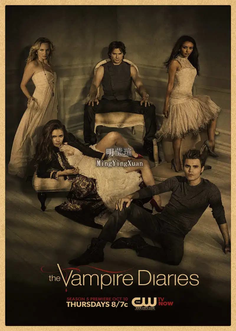 Affiches de film classique The Vampire Diaries, autocollant rétro en papier Kraft, peinture murale d