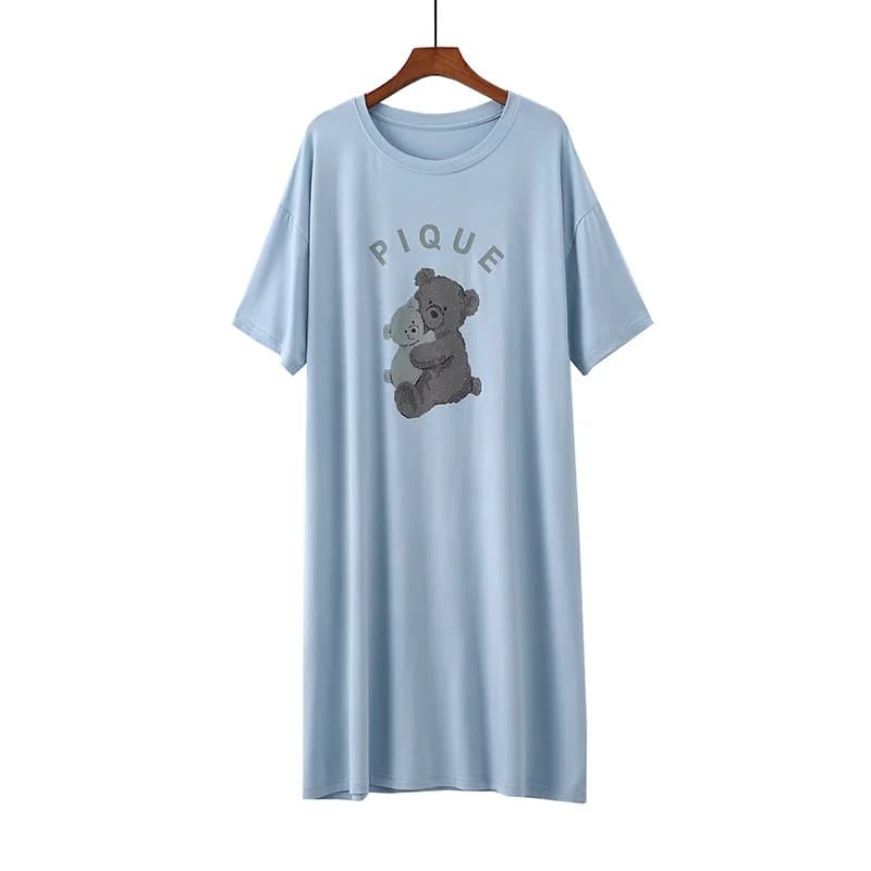 Nouvelle Robe de Nuit pour Femme, Motif Dessin Animé Mignon, Confortable et Ample, en Modal à Manche