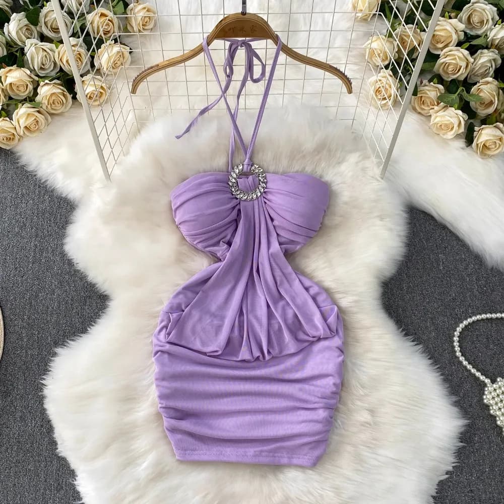Foamlina conçu taille plissée robe femmes été pur désir fille chaude Sexy rembourré licou minceur mo