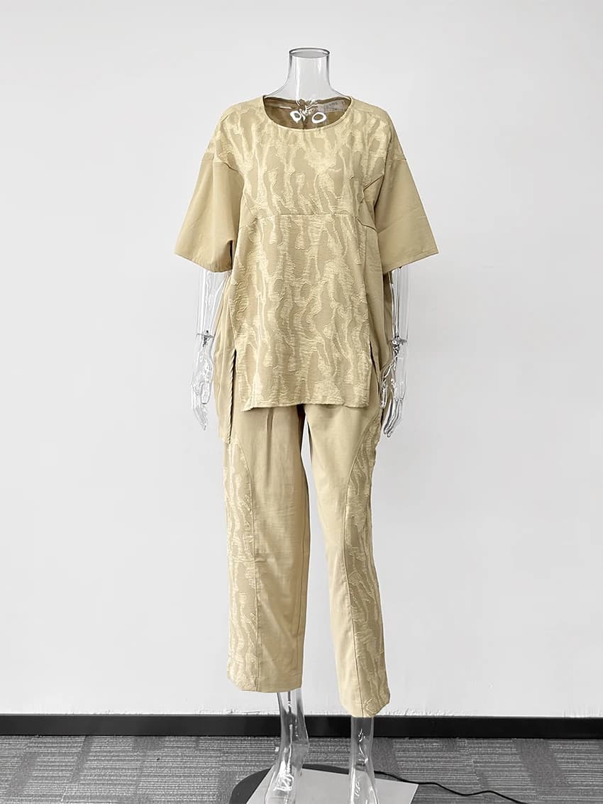 WXOY Ensemble pyjama 2 pièces pour femme, vêtements de nuit jacquard, coupe ample, couvre-hanches, c