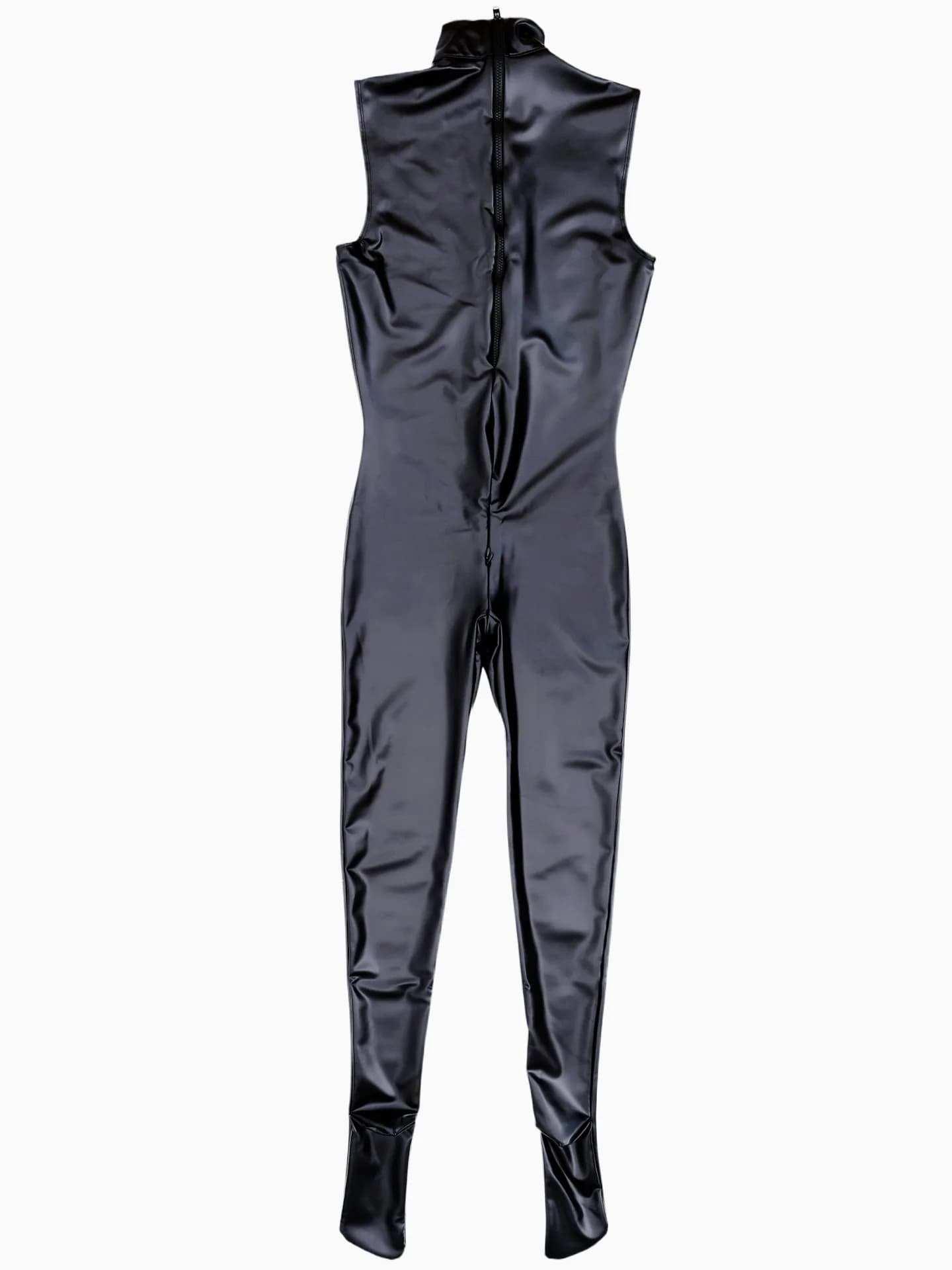 Combinaison unisexe sans manches en similicuir PU élastique, style catsuit, justaucorps moulant, com