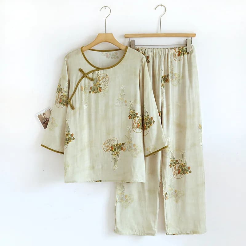 Pyjama en coton de Style chinois pour femmes, vêtements de nuit élégants et amples de Style rétro po