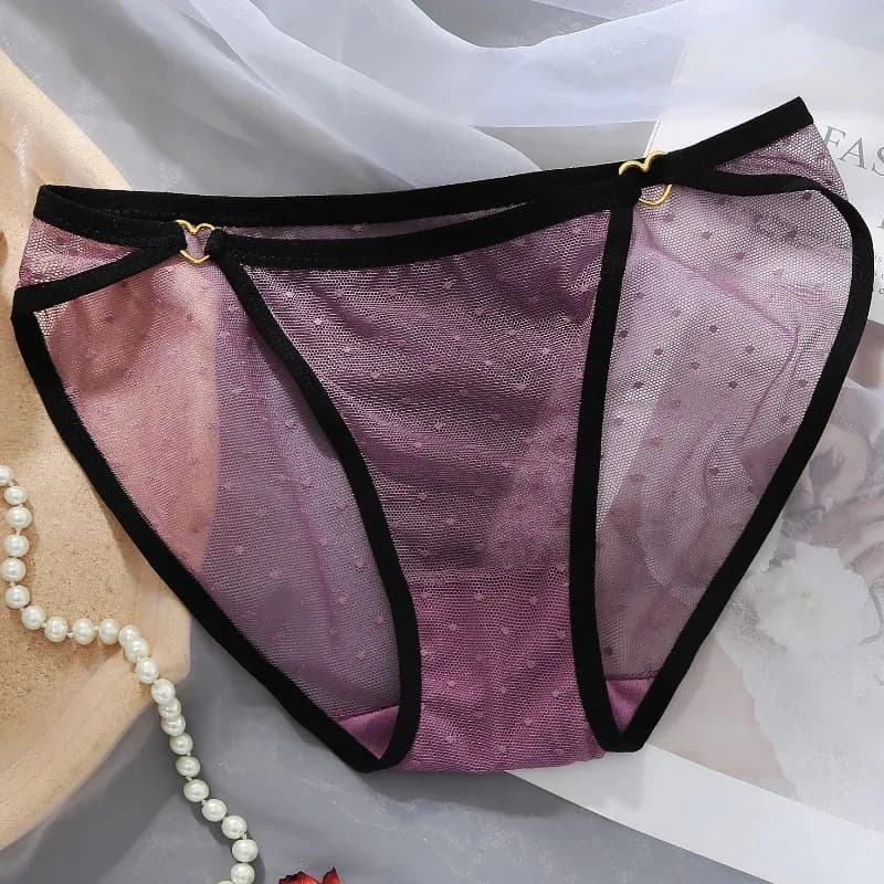 Culottes en maille à pois tendance, sexy, respirantes, transparentes, avec entrejambe en coton pour