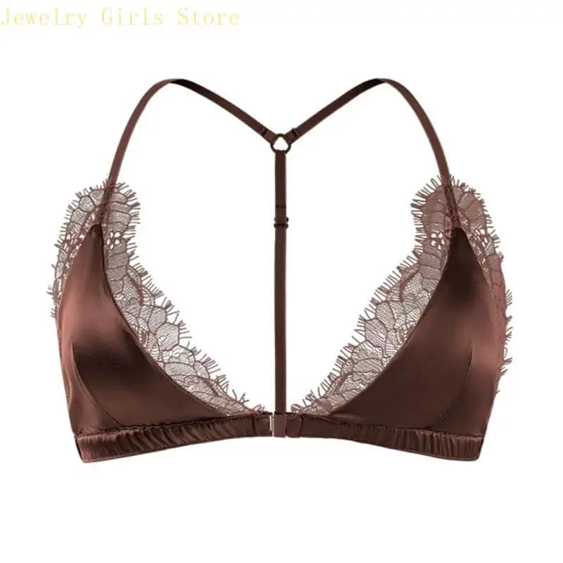 E56F – soutien-gorge licou en dentelle avec fermeture sur le devant, sans fil, décolleté en V profon