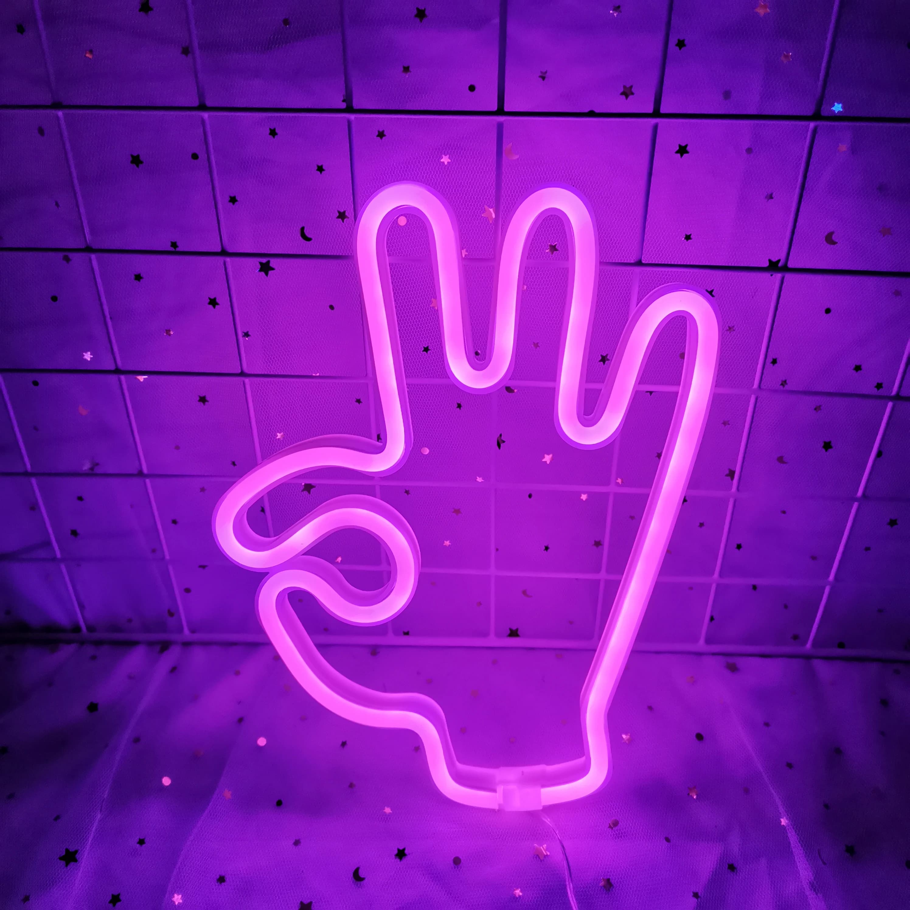 Paix main LED enseigne au néon personnalisé gagne victoire geste ouais néons chambre salon décoratio