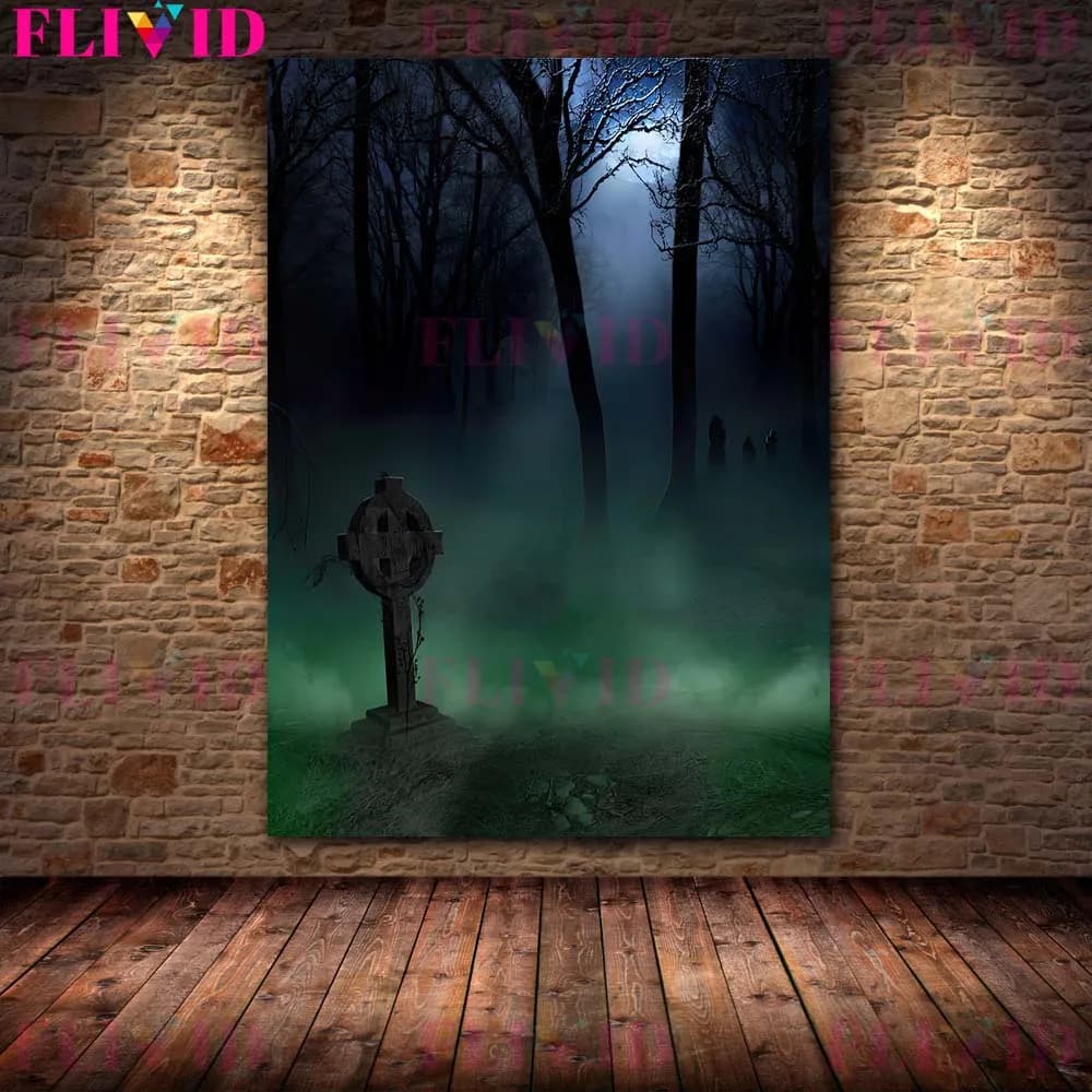 Toile d'art mural Vintage avec forêt de cauchemar dans une brouillard épais, peinture sur toile, aff