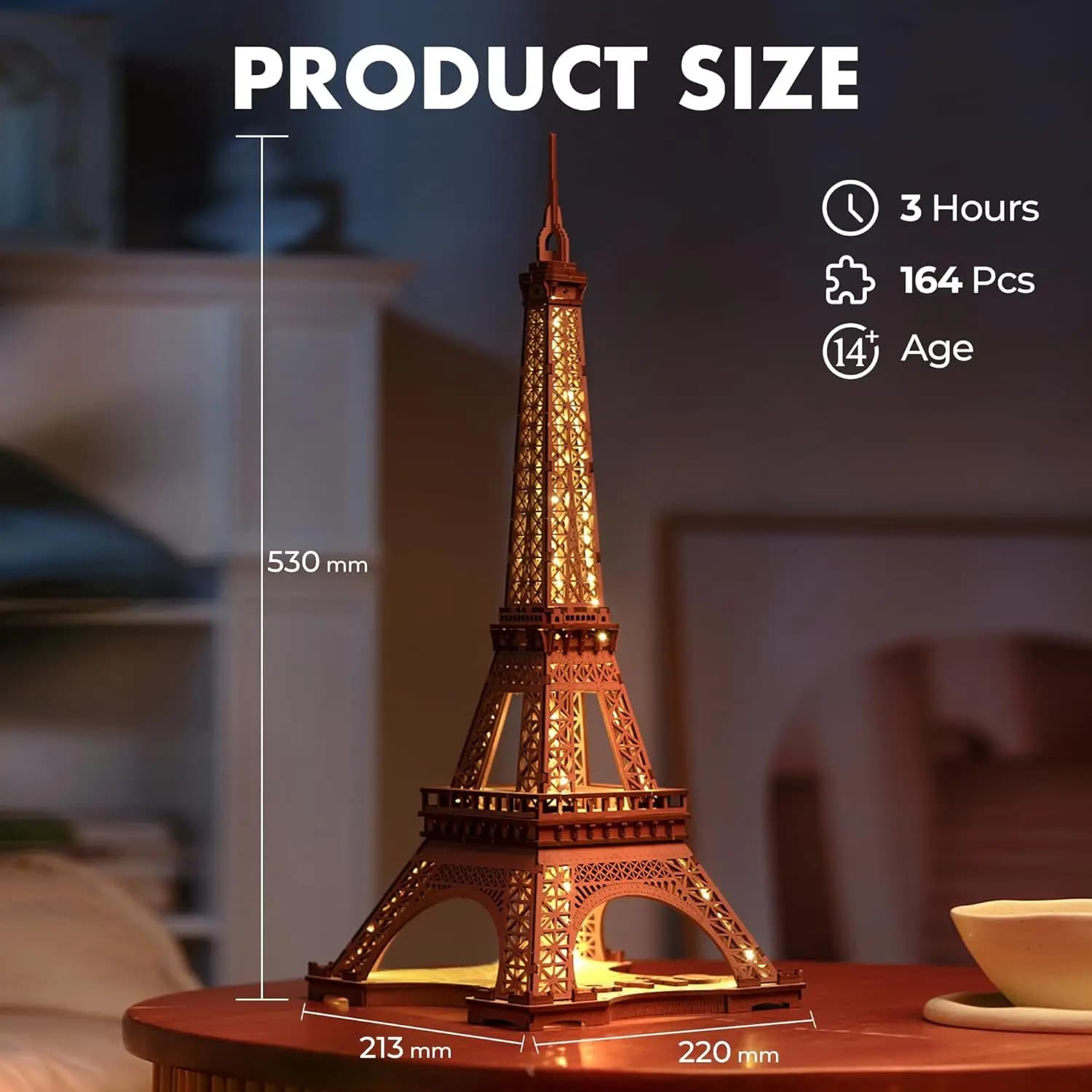Kit de construction 3D de la Tour Eiffel Rolife, puzzle DIY avec éclairage LED, casse-tête, cadeau p