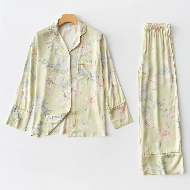 Ensemble pyjama de luxe à fleurs pour femmes, vêtements de détente en Viscose semblable à de la soie