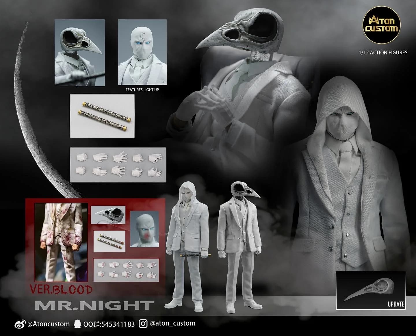 【En Stock】Moonlight Knight m. Night m. Knight 1/12 costume Style Atoncustom figurine Mobile modèle j