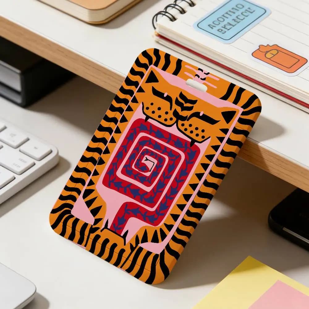 Égypte, motif Tigre abstrait Anime, étui de protection pour cartes d'accès scolaire, de transport en