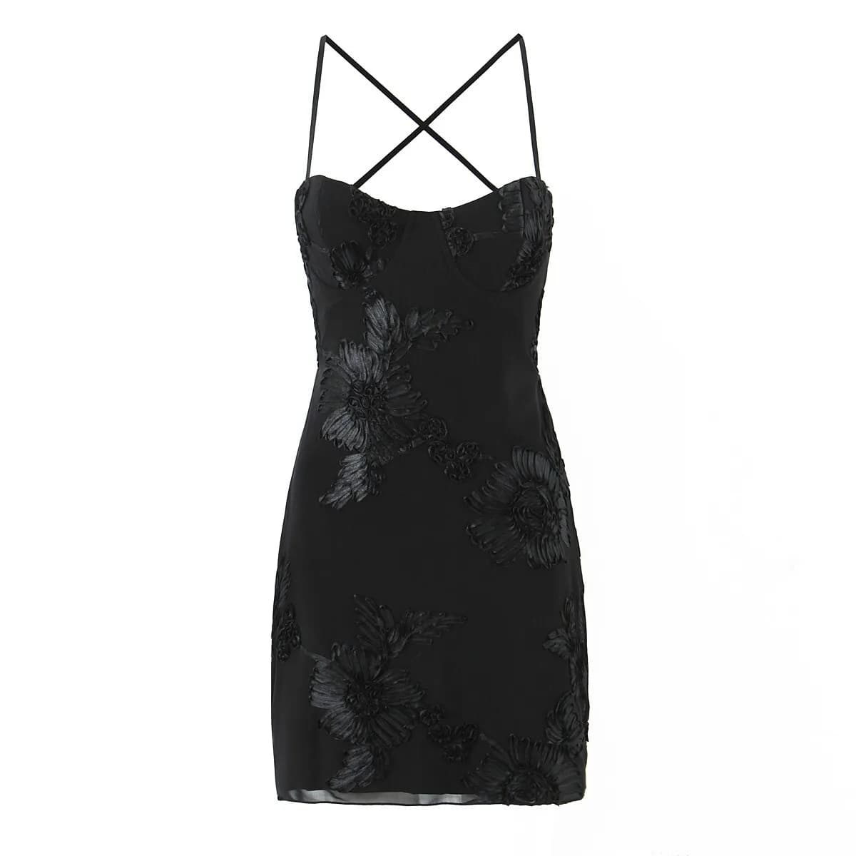 YENKYE jaune noir fleur moulante Mini Robe pour les femmes mode à lacets pansement dos nu robes Chic