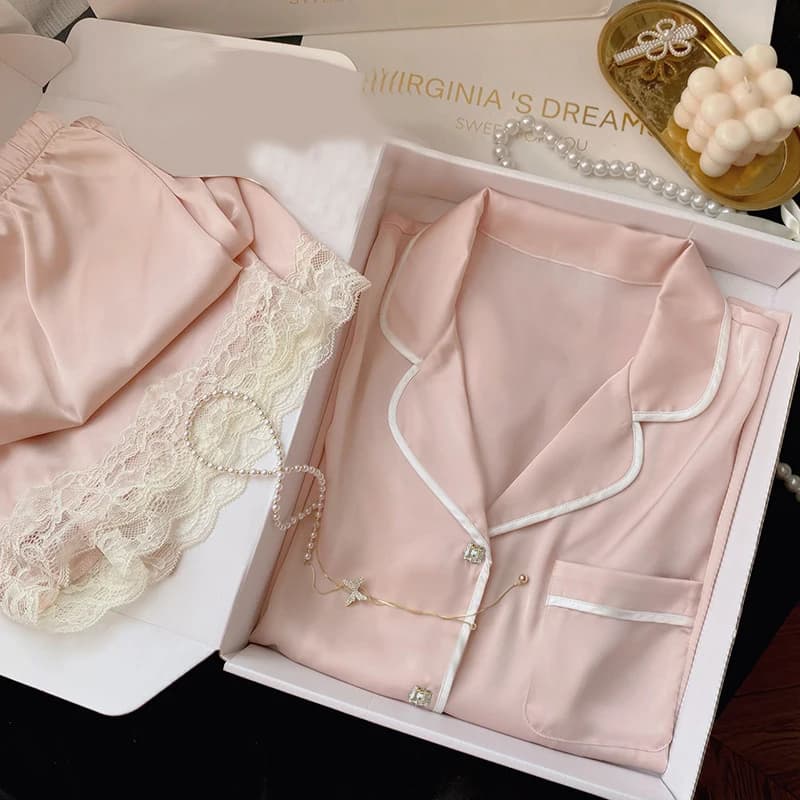 Pyjama d'été en soie glacée pour femmes, Simple, Ins, haute valeur, doux, manches courtes, vêtements