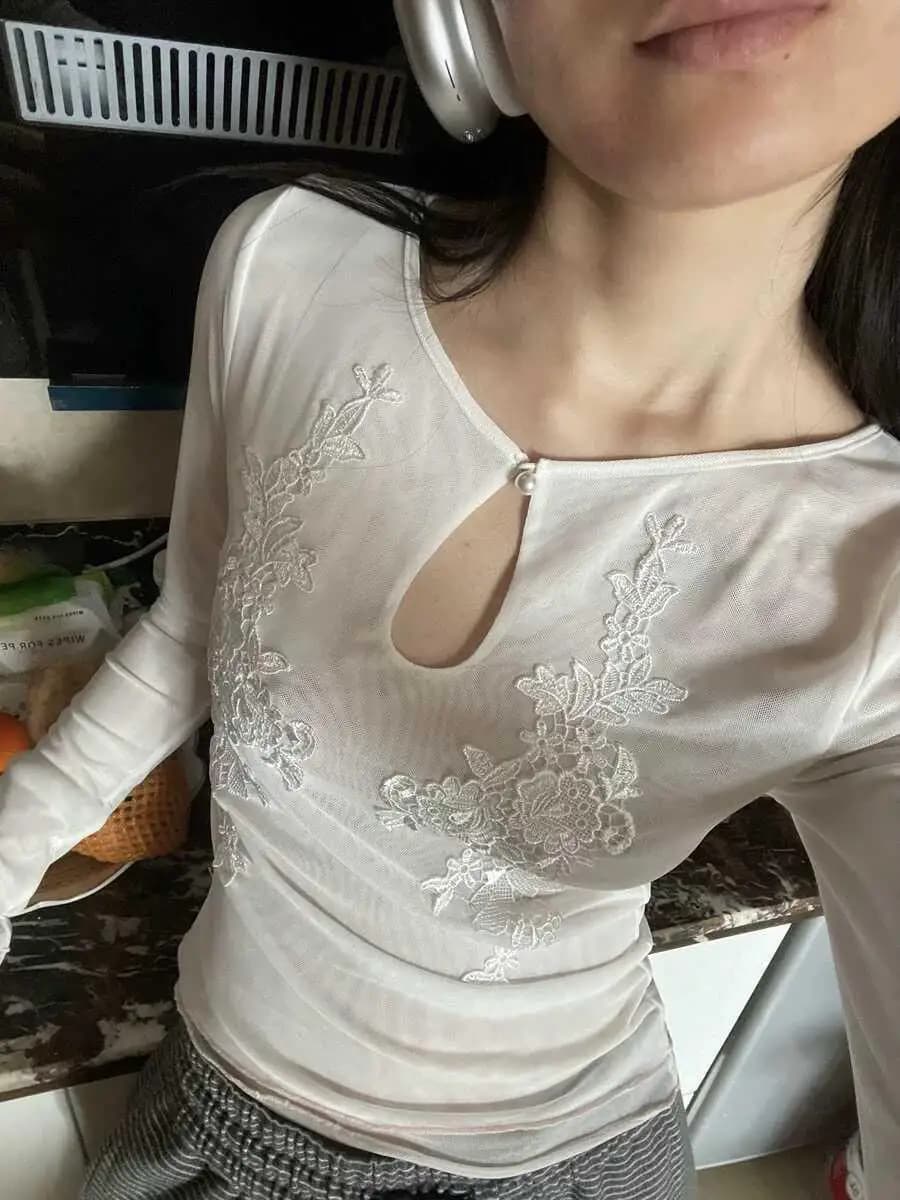 Yedinas Floral maille hauts à manches longues t-shirt femmes vêtements Streetwear mince printemps ha