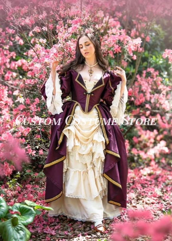 Robes de soirée victoriennes antiques couleur champagne et bordeaux avec manches longues féeriques,