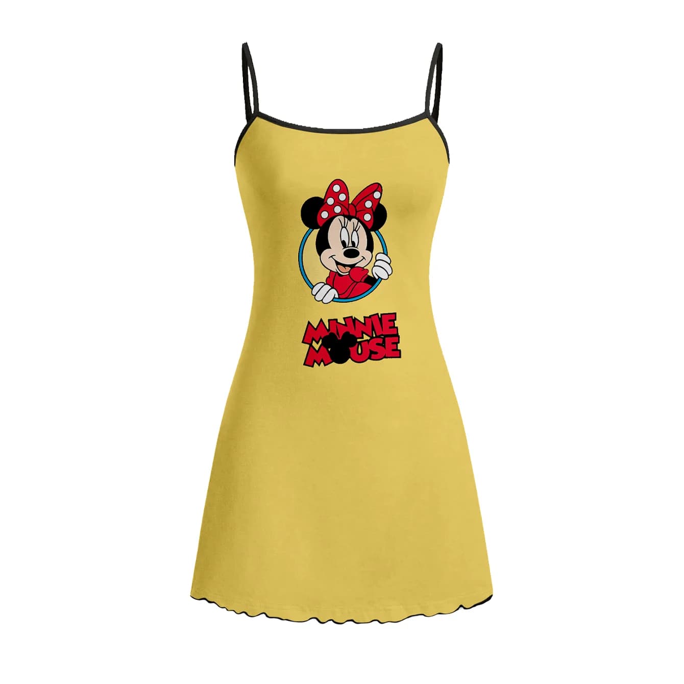 Pyjama pour femmes avec jupe suspendue à motif de nœud de dessin animé Disney Minnie, vêtements de m