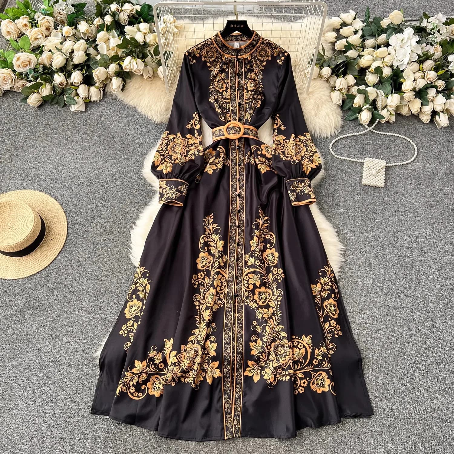 Robe de soirée longue vintage pour femmes, chemise à fleurs à imprimé floral, robe éducative, blanc,