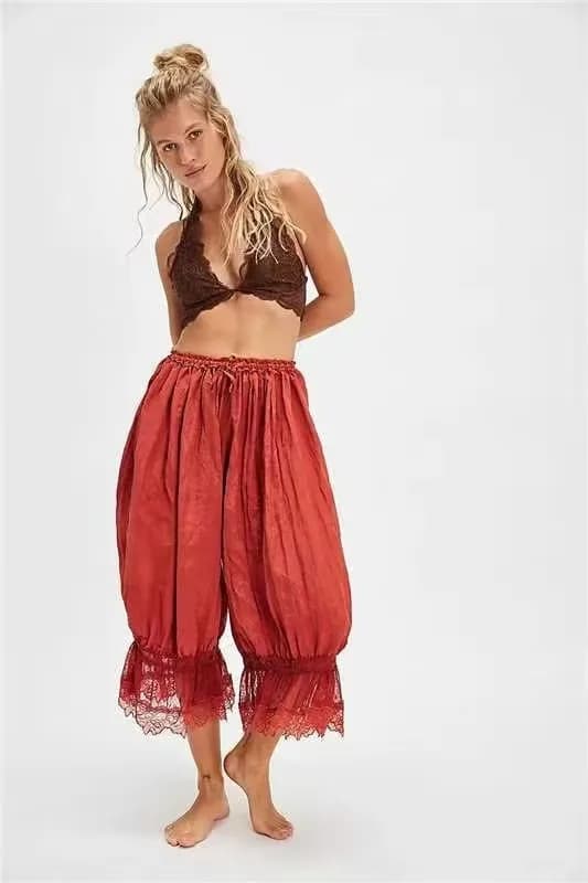 Pantalon Bloomers pour Femme Y2K avec Dentelle, Pantalon Vintage à Volants Mignon, Pantalon Long Cou
