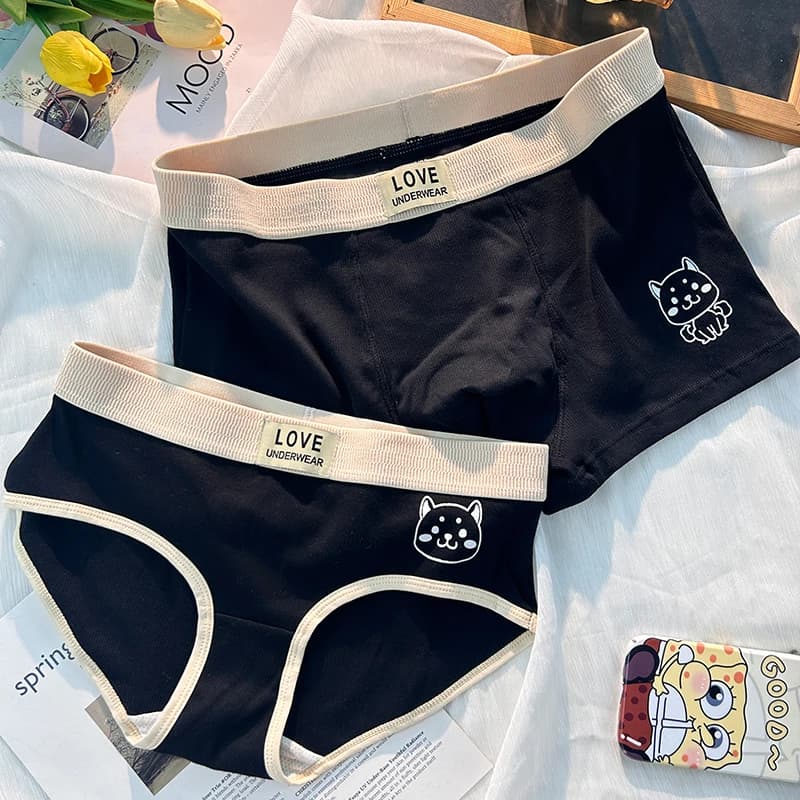 Ensemble de sous-vêtements en coton pour couple, un homme, une femme, sexy, pur désir, dessin animé