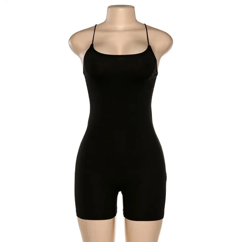 Noir slim Spaghetti sangle sans manches rue femme barboteuses bar club moulante body en combinaison