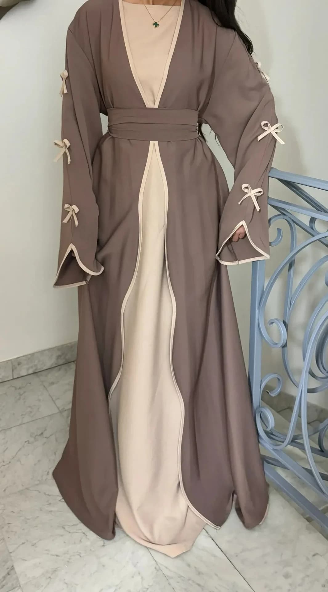 Ramadan Eid ouvert Abaya dubaï Robe musulmane de luxe nœud Abayas pour femmes robes turques vêtement