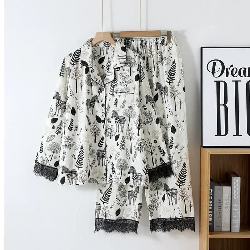 Pyjama en coton à manches longues pour femmes, vêtements de nuit élégants, style fin, haute qualité,