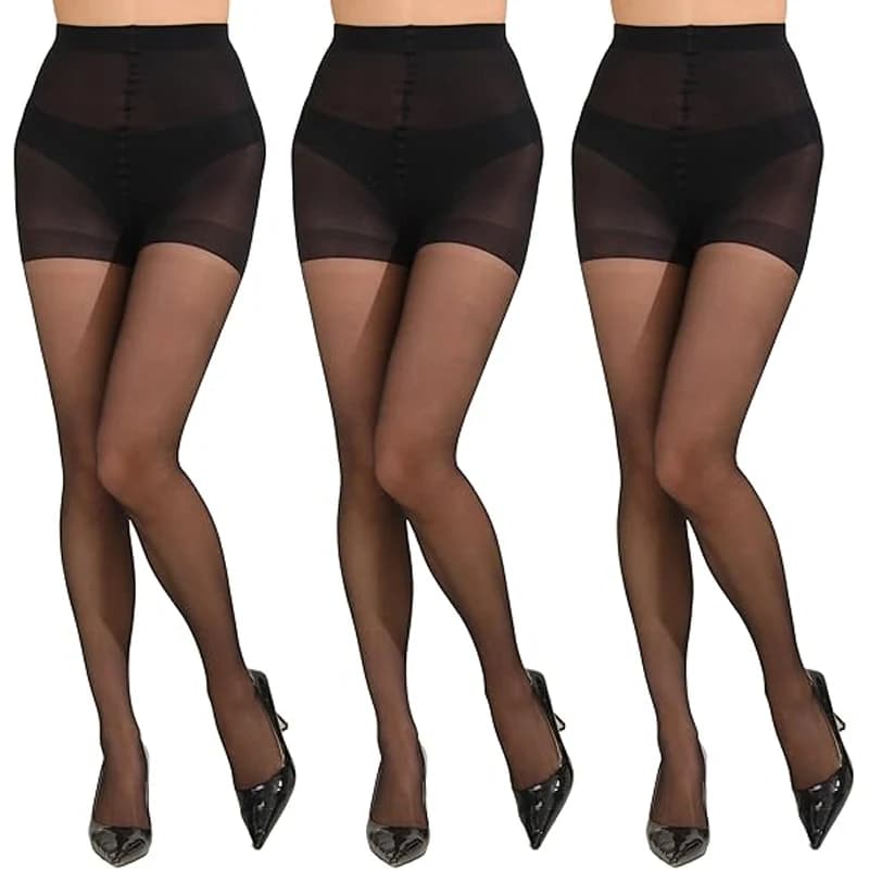 3 paires de collants 20D pour femmes avec haut de contrôle et orteils renforcés