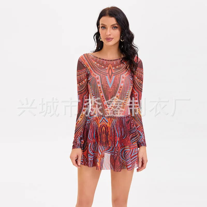 Maillot de bain tatouage à manches longues pour femmes, avec jupe, Protection UV, Protection contre