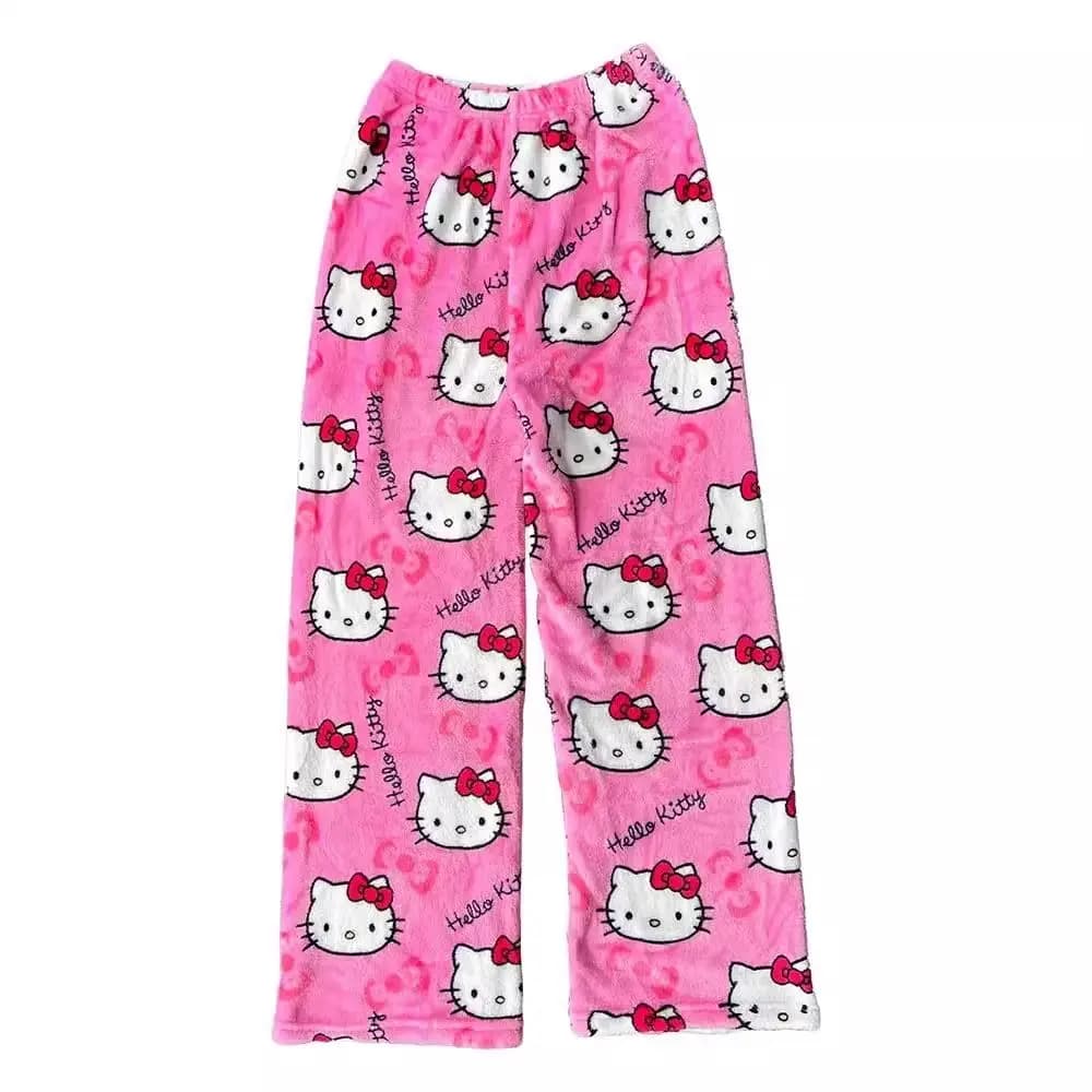 Pyjama Hello Kitty pour filles, motif dessin animé mignon, automne-hiver, décontracté, chaud, pantal