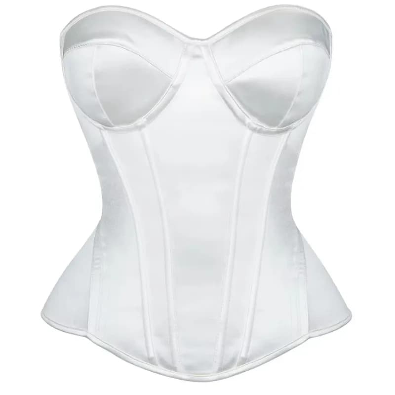 Corset Blanc à Lacets pour Femme, Bustier avec Soutien-Gorge, Corsage Désossé, Ceinture de Taille, S