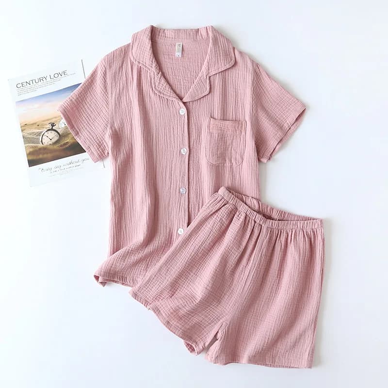 Ensemble pyjama 2 pièces décontracté et tendance pour femme, manches courtes et short, style été fin