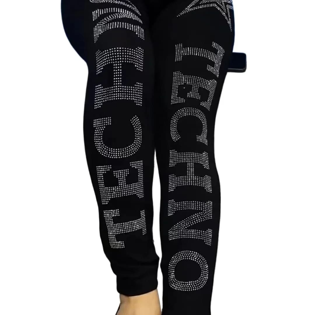 Taille haute haute élastique slim fit leggings pour grosses femmes à la mode diamant brillant pantal