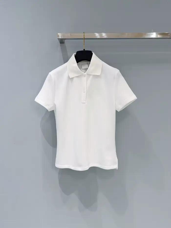 Polo en coton blanc slim décontracté pour femme, col rabattu, manches courtes, couleur unie, collect