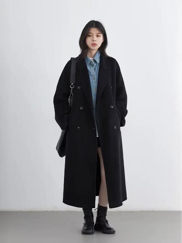 CHIC VEN femmes Long manteau en laine ample décontracté Double face vêtements de dessus pour femmes