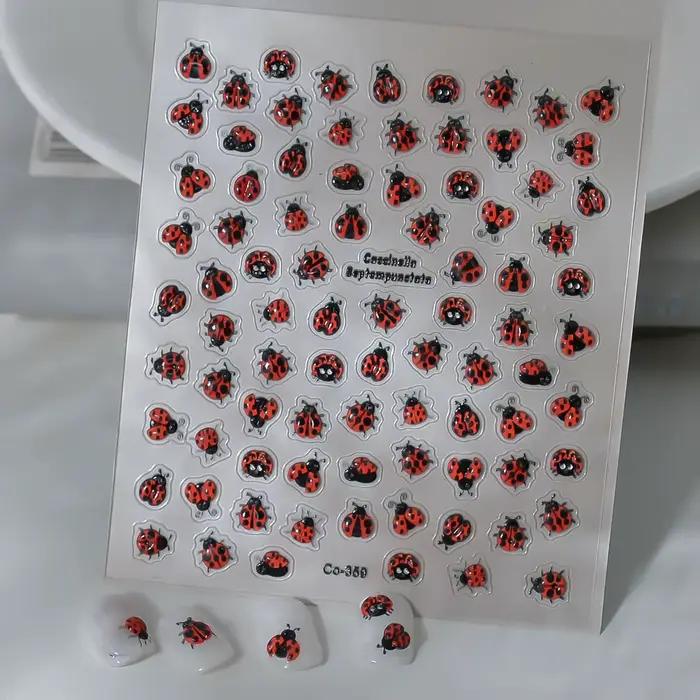 Coccinellidae Nail Art autocollants 5D en relief auto-adhésif décalcomanies mélange conception insec