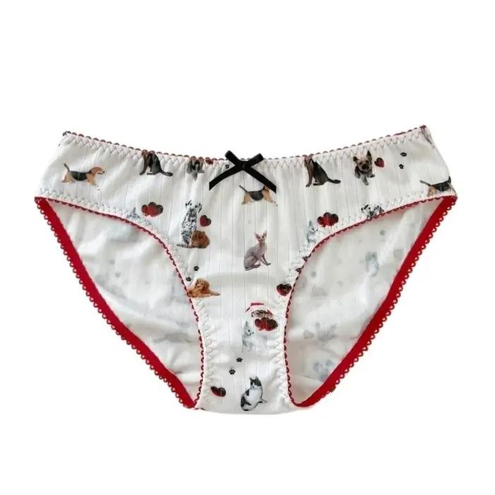 Culottes Lolita imprimées chiots et chatons, culottes Kawaii à motif patte de chat, culottes en coto