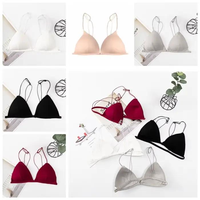 Soutiens-gorge triangulaires romantiques pour femmes, à fines bretelles, push-up, style français, dos élégant, couleur unie, bralette décolleté plongeant, été