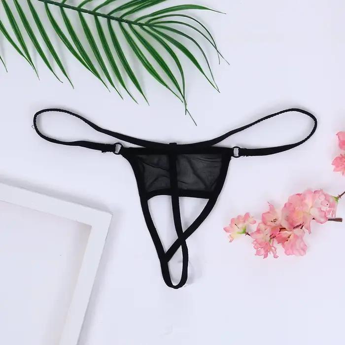 Strings transparents en dentelle pour femmes, sous-vêtements sexy, entrejambe ouvert