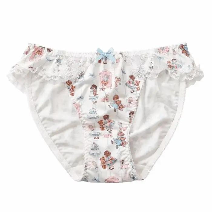 Culottes Quotidiennes à Imprimé Poupée et Nœud, Culottes Kawaii en Dentelle Style Lolita, Culottes à