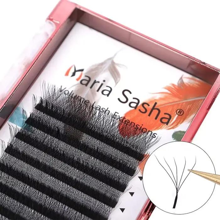 MARIA Extensions de cils 5D W Easy Fan, Volume préfabriqué en Y, 12 rangées, Style W, Naturel et Dou