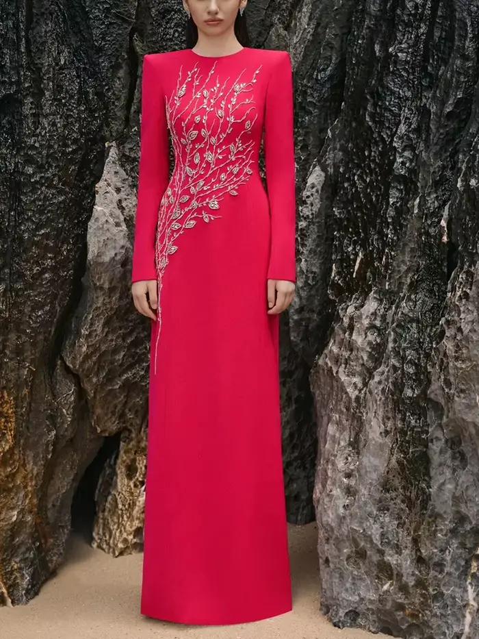 HIGH STREET Nouvelle Collection 2026 Robe Longue de Soirée Formelle pour Femme, Manches Longues, Orn
