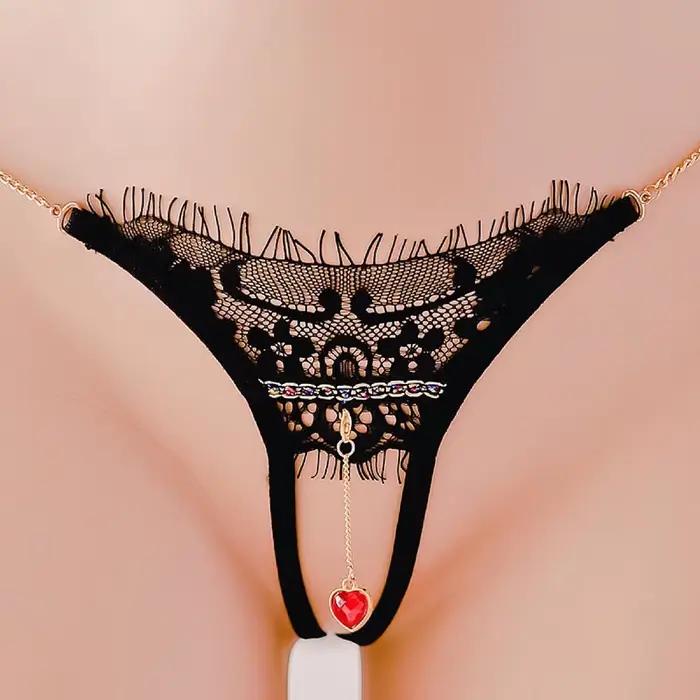 Entrejambe ouvert pendentif culottes femmes lingerie sexy sous-vêtements érotiques transparents dentelle perle string entrejambe culotte Gstring 2024
