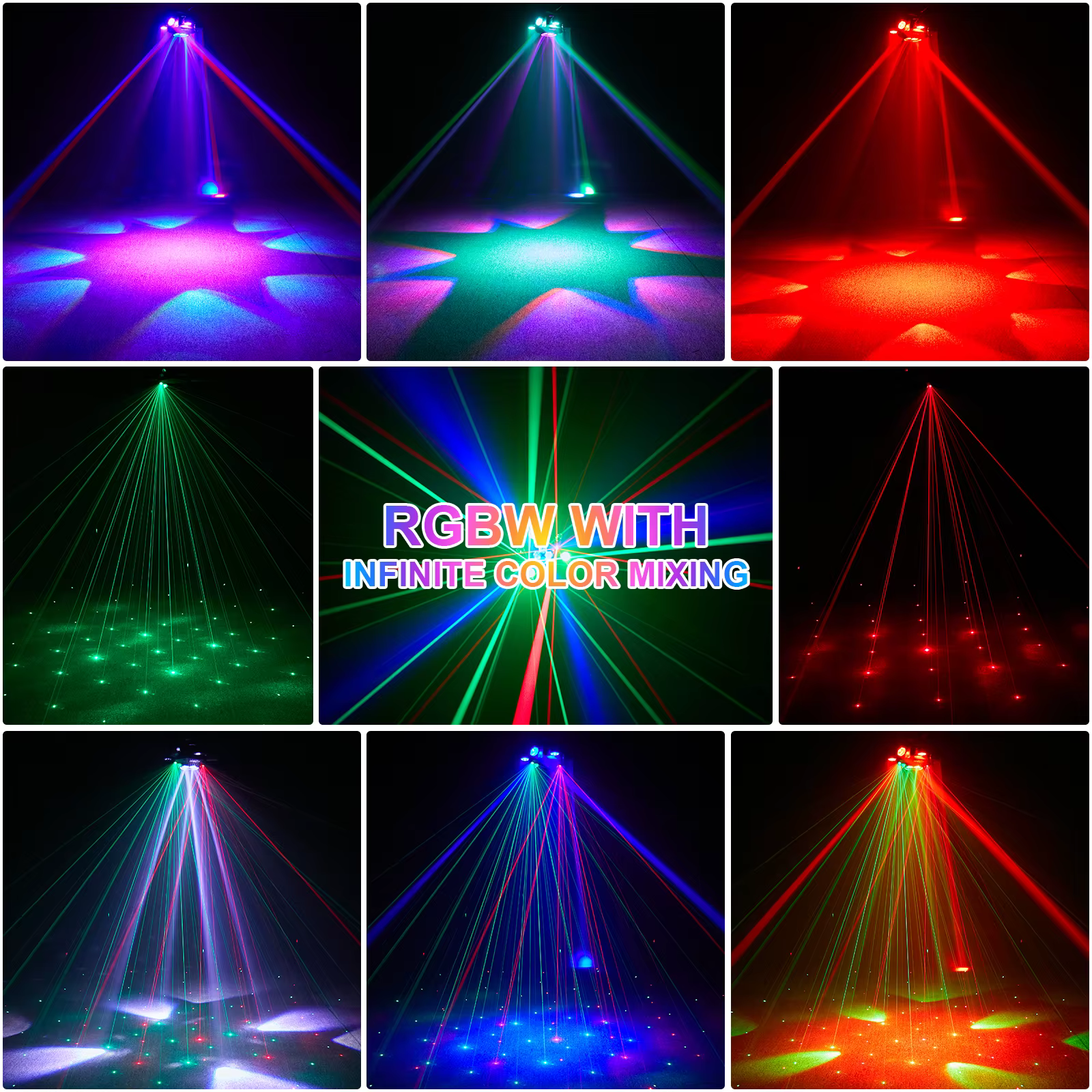 Leleght 200W RGBW 4 en 1 effet de lumière et effet étoilé contrôlé DMX512 activé par le son et maîtr