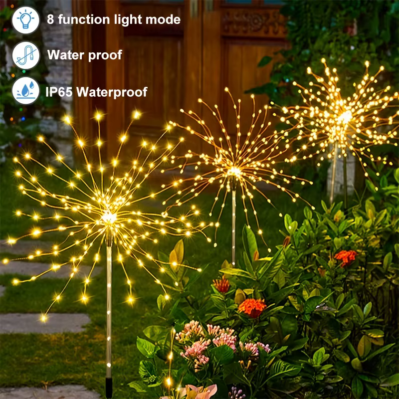 1 paquet de feux d'artifice solaires pour l'extérieur, éclairage de vacances, lumières de feu d'arti