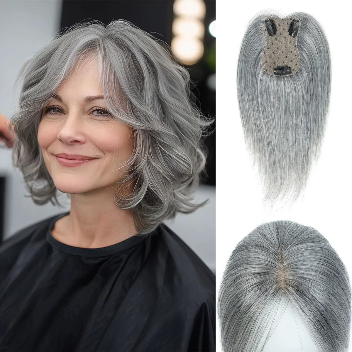 Toppers de vrais cheveux humains pour femmes Quotidien 360 ° Pièces de cheveux 3D avec mise à nive