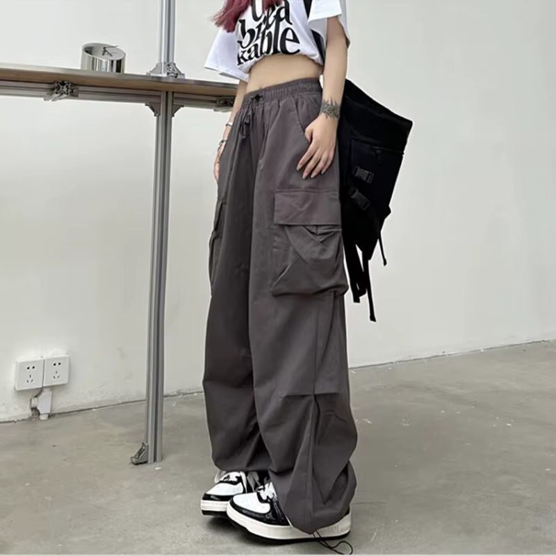 Pantalon Cargo Baggy décontracté pour femmes, couleur unie, taille basse, jogging, Tech, cordon de s